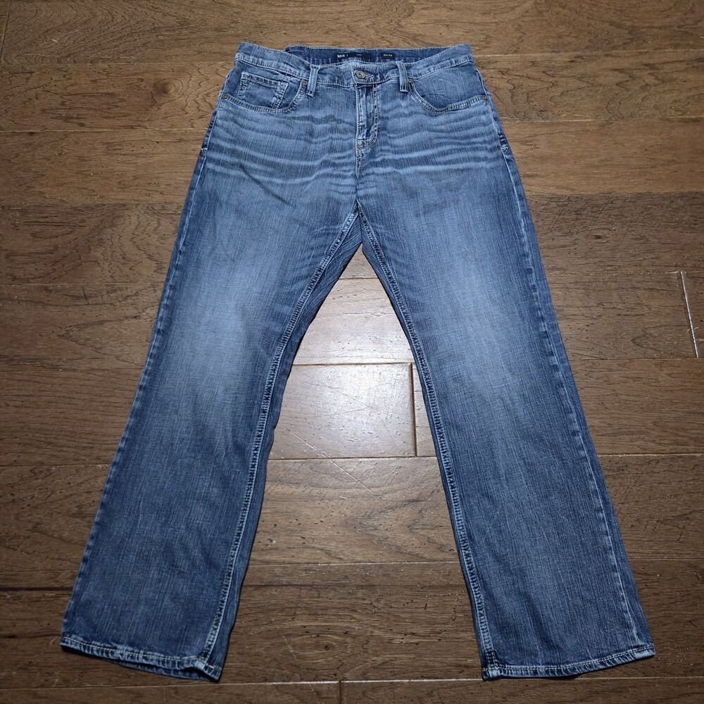 BKE Buckle Jake Straight Leg Mens 34x32 Faded Wash Blue Stretch Denim Rodeo